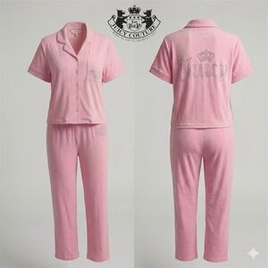 Juicy Couture Velour Rhinestone Back Logo Y2K Aesthetic  Lounge Pajama Set - LGE